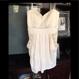 White snake skin look strapless dress with pockets